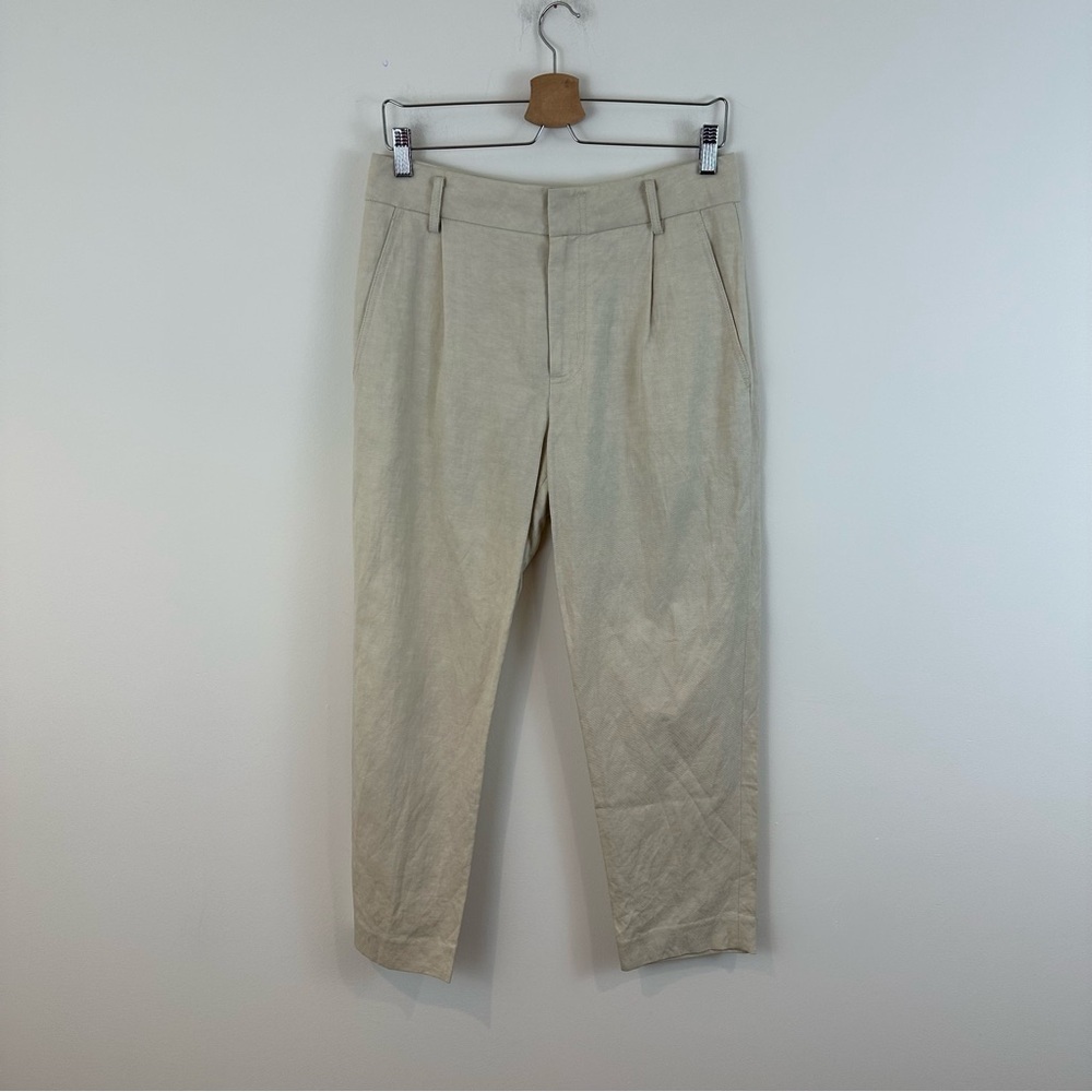 Vince Beige Linen Cotton Blend Straight Leg Cropped Trousers Pants Size 8 Women